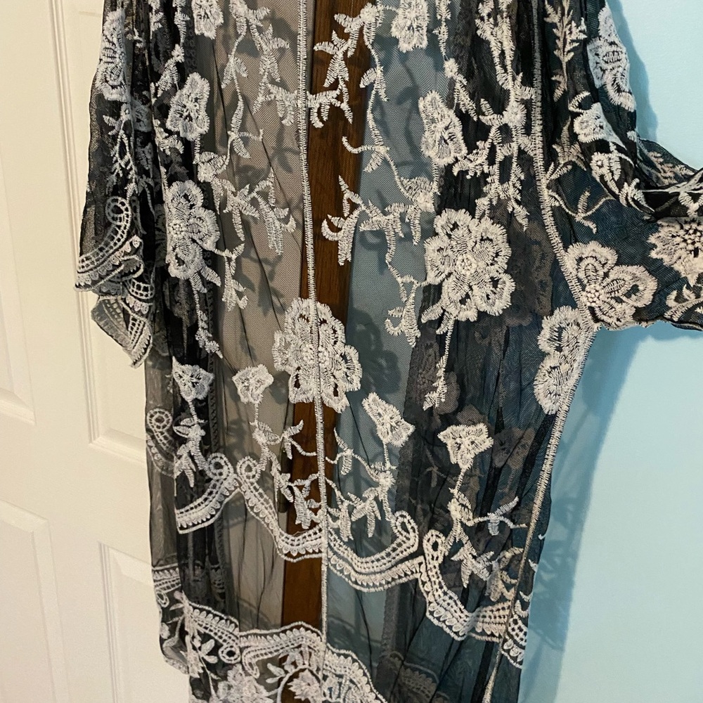 Sheer All Lace Floral Kimono